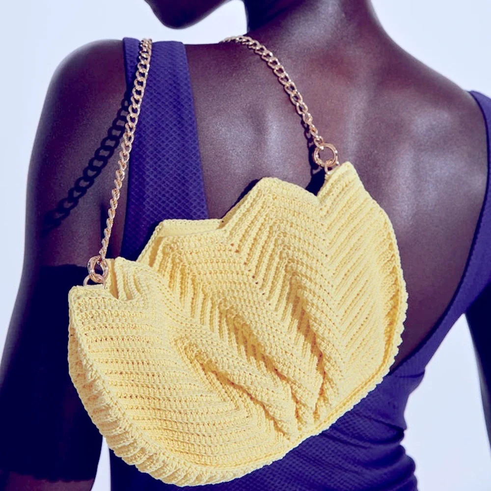 NEW! & OTHER STORIES crochet shell crossbody clutch chain bag yellow